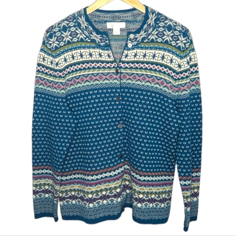 Christopher & Banks Fair Isle Cardigan Sweater Size Large